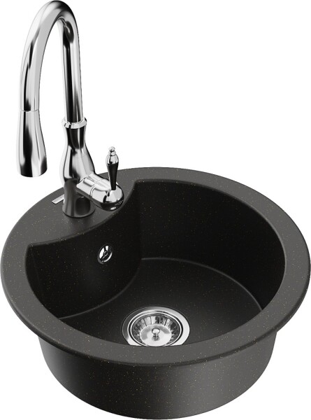 MEXEN/S - Diego granitový dřez 1-miska včetně baterie Savita, černá/zlatá metalik 6512-75-672601-00