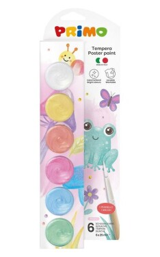 Temperové barvy PRIMO PERLEŤ, 6 x 25ml, štětec, kelímky