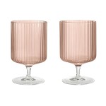 Ferm Living Sklenice na víno Ripple Blush 270 ml – set 2 ks, růžová barva, sklo