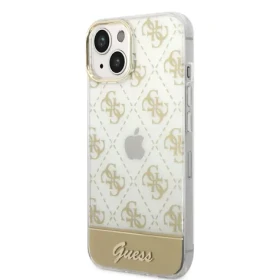 Pouzdro Guess PC/TPU Peony Glitter Script Logo iPhone 14 Plus zlaté