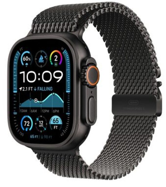 Apple Watch Ultra 2 (2024) GPS+Cellular 49mm Černé titanové tělo - Černý titanový milánský tah (L) / 180-210 mm (MX5V3)