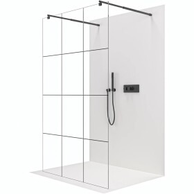 CERANO Sprchová zástěna Walk-in Onyx Duo L/P - 8 mm - kulatá vzpěra - černá matná, industriální sklo - 150x200 cm