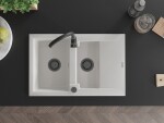 MEXEN/S - Gaspar granitový dřez 1.5 s odkapávačem 737 x 475 mm, bílá, černý sifon 6507731505-20-B
