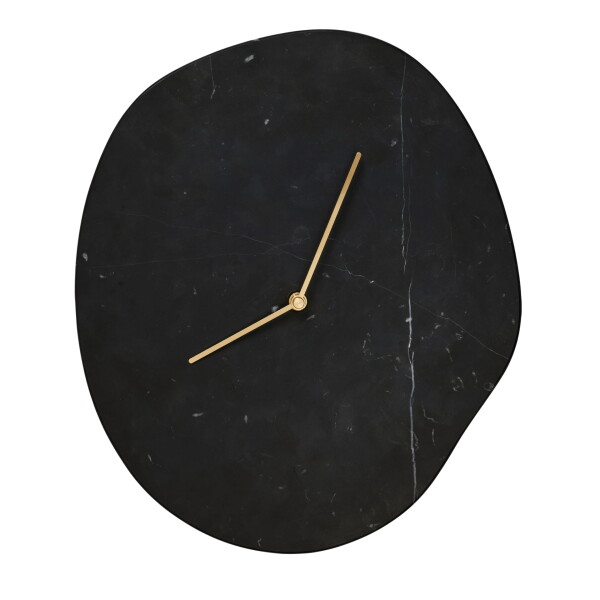 Ferm Living Nástěnné hodiny Melt Black Marble, černá barva, mramor