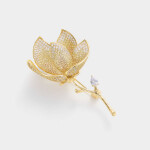 Luxusní květinová brož se zirkony Carola, Zlatá