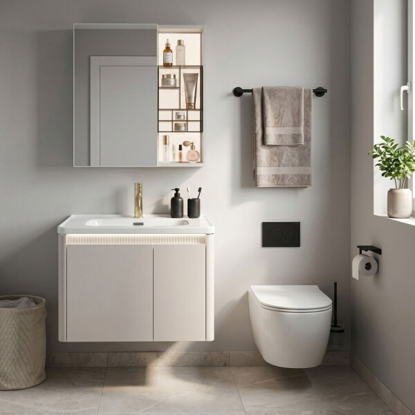 REA - Sada koupelnového nábytku s umyvadlem Sora DE07-60 Beige 60CM REA-M0607