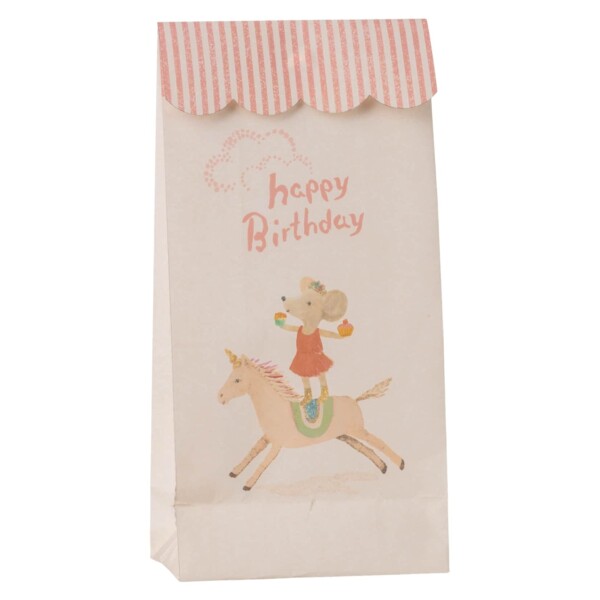 Maileg Papírový sáček Happy birthday Unicorn – set 12 ks, růžová barva, papír