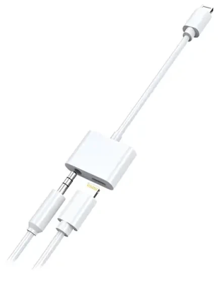 2GO bílá / Audio nabíjecí adaptér / Lightning na 3,5mm + Lightning / kabel 10cm (797239)