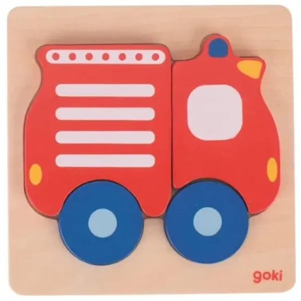 GOKI Dřevěné vkládací puzzle Hasičské auto