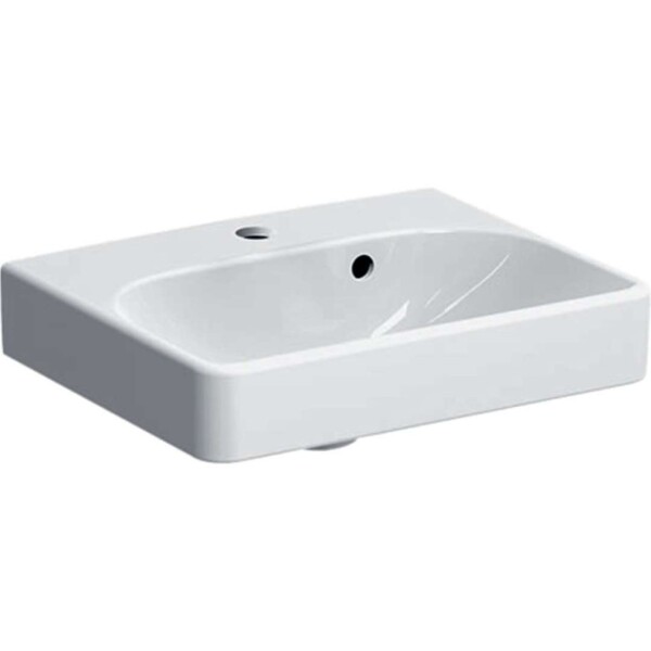 GEBERIT - Smyle Square Umyvadlo 45x36 cm, s přepadem, otvor pro baterii, bílá 500.222.01.1
