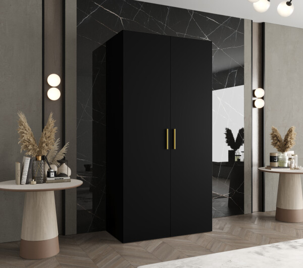 Šatní skříň Abi Bari 1 Rozměry: 100 cm, Pásky / úchyty: Zlatý, Barva korpusu + barva dveří: Černá + Černá