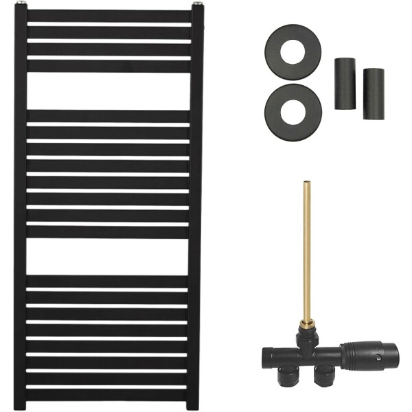 CERANO Koupelnový radiátorový set Vincenzo - ústřední výtápění - boční jednobodové připojení - 300W - černá matná - 970x450 mm