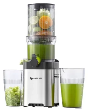 AMZCHEF CE-ZM1902M-SV stříbrná / Pomalý odšťavňovač / Hands-Free / 118 mm plnicí otvor / zpětný chod (CE-ZM1902M-SV)