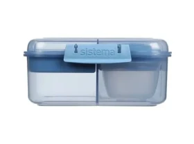 Sistema Ocean Bound Bento Cube tříkomorová krabička s nádobou na jogurt a 2 tácky 1.25 l modrá (8592001420434)