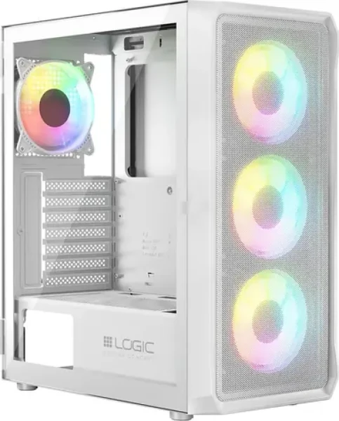 Logic Portos ARGB Midi bílá / ATX / micro-ATX / mini-ITX / bez zdroje / 1 x USB 3.0 / 2 x USB 2.0 / průhledná bočnice (AT-PORTOS-20-0000000-0002)