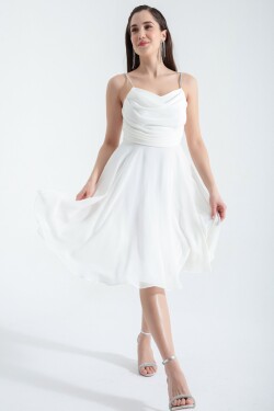 Lafaba Women's White Stone Strap Midi Evening Dress