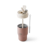 Monbento Termohrnek s víčkem a brčkem Travel Moka 350 ml, růžová barva, kov