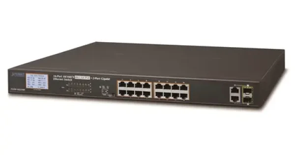 Planet FGSW-1822VHP PoE switch / 16x 10/100 Mbps / 2x Gigabit TP/SFP / IEEE 802.3at / 300 W / VLAN / LCD (FGSW-1822VHP)
