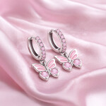 Stříbrné náušnice s růžovým motýlkem - stříbro 925/1000, Růžová