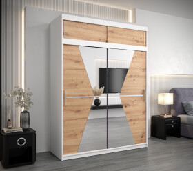 Šatní skříň Abi Ma s nástavcem Barva korpusu: Bílá, Rozměry: 180 cm, Dveře: Dub artisan