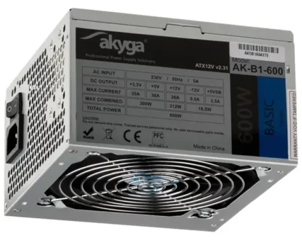Akyga AK-B1-600 šedá / Zdroj / ATX / 600W / pasivní PFC / 120 mm (AK-B1-600)
