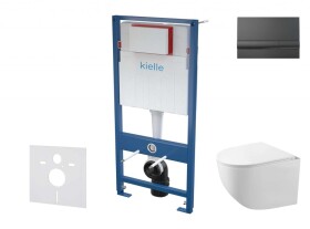 Kielle - Genesis Set předstěnové instalace, kompaktního klozetu Gaia, sedátka softclose a tlačítka Gemini I, lesklá černá 30505SS60