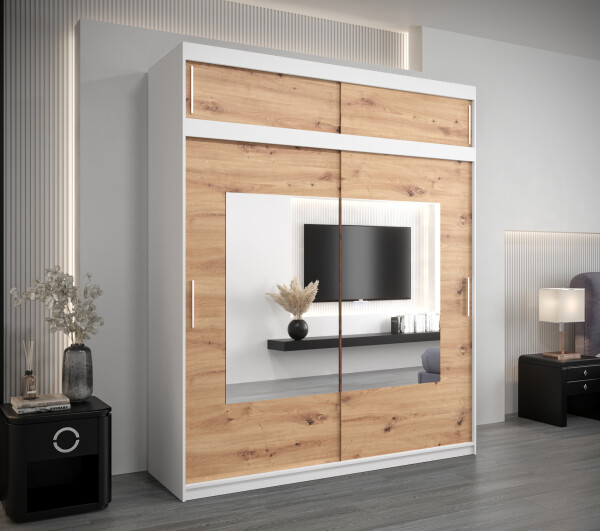 Šatní skříň Abi To s nástavcem Barva korpusu: Bílá, Rozměry: 250 cm, Dveře: Dub sonoma