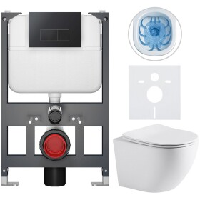 CERANO - Kompletní WC set Basic/Cesso - bílá matná - WC tlačítko Modulo/Černá - závěsné - nízký modul - předstěnová instalace - 49x36 CER-8050BD86279