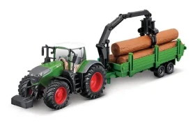 Bburago FARMLAND Traktor Fendt 1050 Vario s nakladačem a přívěsem na dřevo