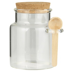 Ib Laursen Skleněná dóza s víkem a lžičkou 300 ml, čirá barva, sklo, dřevo, korek