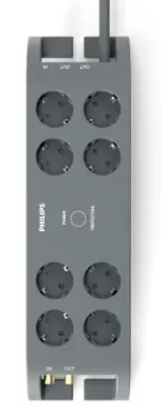 Philips SPN5185A/58 šedá / Přepěťová ochrana / Schuko / 8 zásuvek / Koaxiální kabel / RJ11 / 2m (SPN5185A/58)