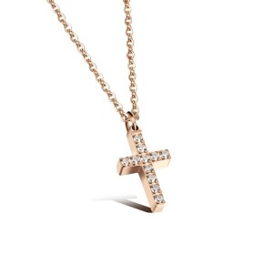 Ocelový náhrdelník se zirkony Samuel Gold - chirurgická ocel, kříž, Zlatá 42 cm + 5 cm (prodloužení)