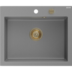 MEXEN/S - Elix granitový dřez 1-miska 600 x 500 mm, šedý, sifon zlatá 6525601005-71-G