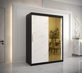 Šatní skříň Abi Golden T2 Barva korpusu: Černá, Rozměry: 150 cm, Dveře: Bílý mramor se zlatým zrcadlem