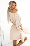 287-38 SOFIA Motýlí šaty se zavazováním v pase - DARK BEige S/M