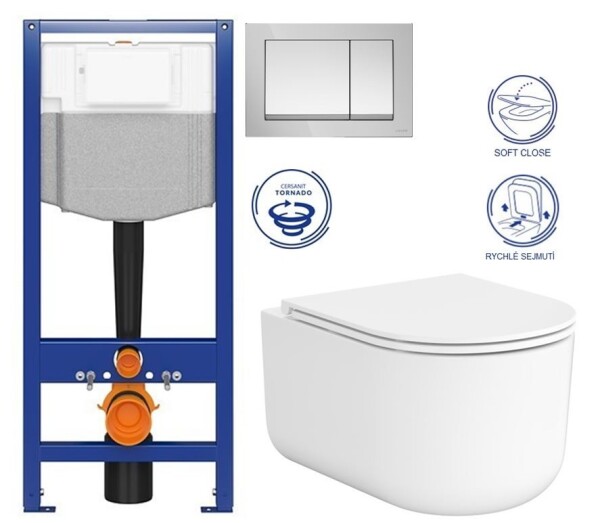 CERSANIT/S - CERSANIT předstěnový instalační systém s tlačítkem chrom K97-509 + WC CERSANIT INTRO PRO OVAL /VÍROVÉ SPLACH/+ SEDÁTKO K97-526 509 IR1