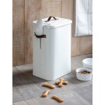 Garden Trading Plechová dóza na granule Large Leather Handle, bílá barva, hnědá barva, kov, kůže