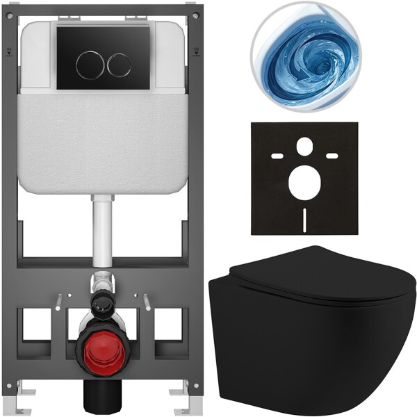 CERANO - Kompletní WC set Basic/Cesso - černá matná - WC tlačítko Dualo/Černá - volně stojící - předstěnová instalace - 49x36 CER-8050BD86202