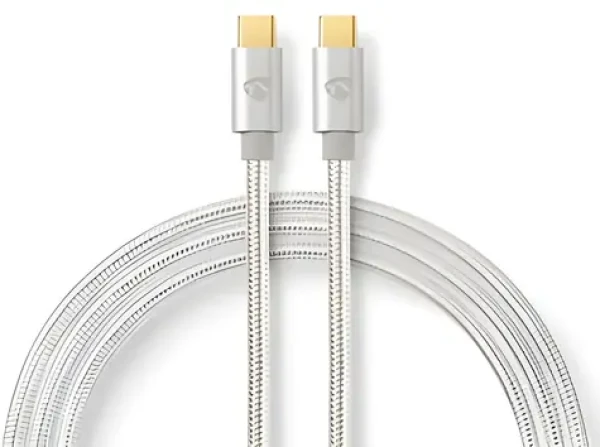 Nedis USB-C - USB-C stříbrná / Datový kabel / USB 2.0 / 100 W / 480 Mbps / 1 m / Opletený (CCTB60800AL10)