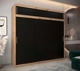 Šatní skříň Abi T0 s nástavcem Barva korpusu: Dub artisan, Rozměry: 250 cm, Dveře: Černá