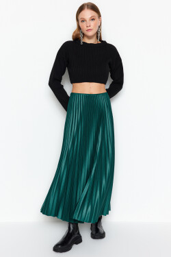 Trendyol smaragdově zelená plisovaná maxi pružná pletená sukně