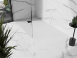 MEXEN/S - Stone+ obdélníková sprchová vanička 160 x 80, bílá, mřížka černá 44108016-B