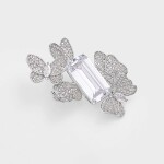 Luxusní brož s motýly a čirým krystalem Beatrix, Stříbrná