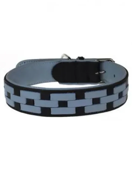 AnimALL Obojek kožený s motivem černý/modrý 50 cm/30 mm (113409)