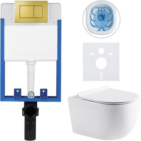 CERANO - Kompletní WC set Profi/Felci - bílá lesklá - WC tlačítko Classic/Zlatá - pro zazdění - 52,5x36 CER-028937