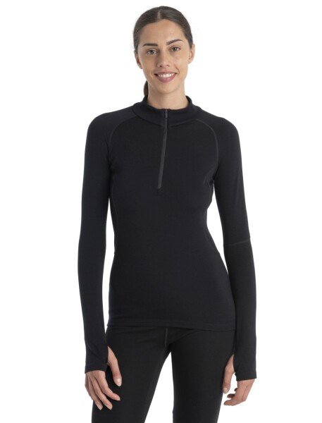 Dámské merino tričko s dlouhým rukávem ICEBREAKER Wmns 300 MerinoFinePolar LS Half Zip, Black velikost: XL