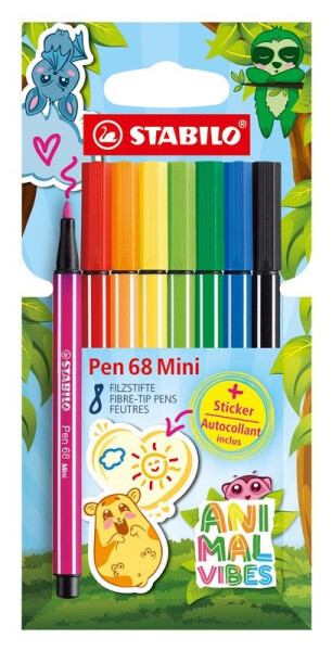Prémiový vláknový fix STABILO Pen 68 Mini Animal Vibes 8ks - včetně samolepky