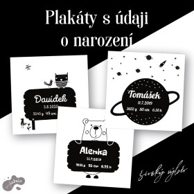 Plakát s údaji o narození ČERNÁ na BÍLÉ 30x30cm, velký výběr, vytvoříte online