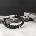 Pánský náramek kůže onyx, Černá Nastavitelná