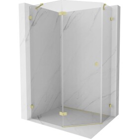 MEXEN/S - Lunar sprchový kout pětiboký křídlový levá 100 x 90, transparent, zlato kartáčovaná 831-100L-090P-55-00-L